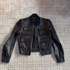 Gucci Black Leather Bomber Jacket